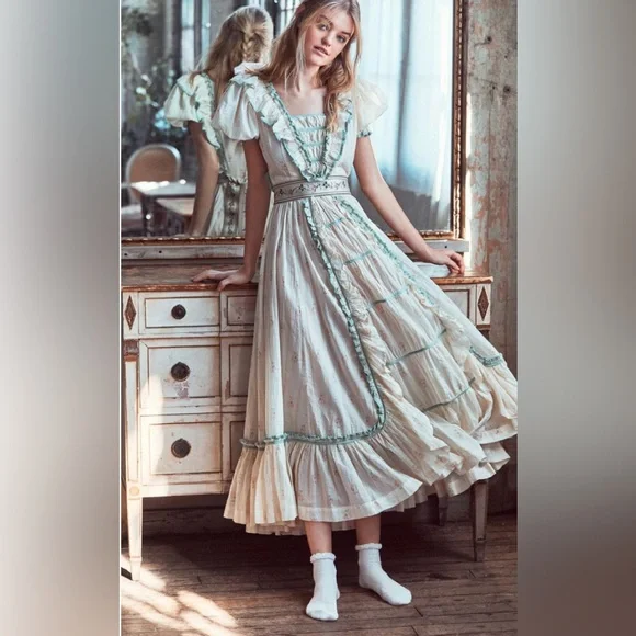 NEW Loveshackfancy Theo Dress Ruffled Cotton Maxi Cottage 4 Freepeople - Picture 13 of 14